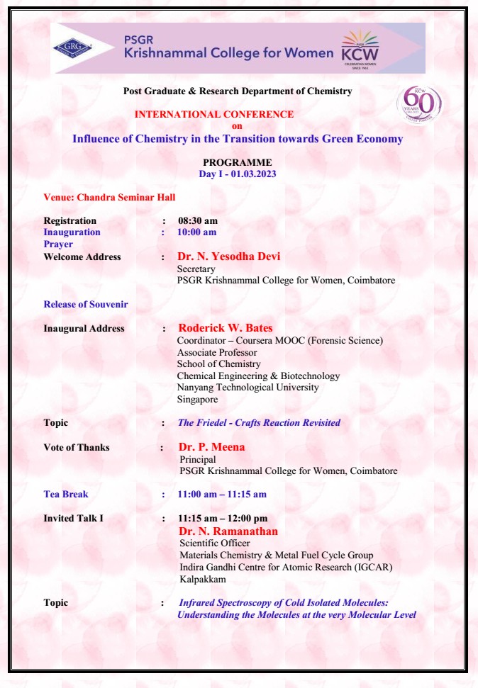 PSGR Krishnammal College-Coimbatore Programme Card